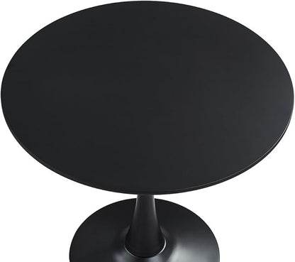 23.4" Tulip Dining Table, Black, Perfect for 2-4 People, Mid-Century Modern Style, Round MDF Top with Sturdy Base for Dining Room, Living Room, Cafe