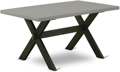 East West Furniture X696FR102-6 6 Piece Dining Set Contains a Rectangle Dining Room Table with X-Legs and 4 Light Beige Linen Fabric Parson Chairs with a Bench, 36x60 Inch, Multi-Color