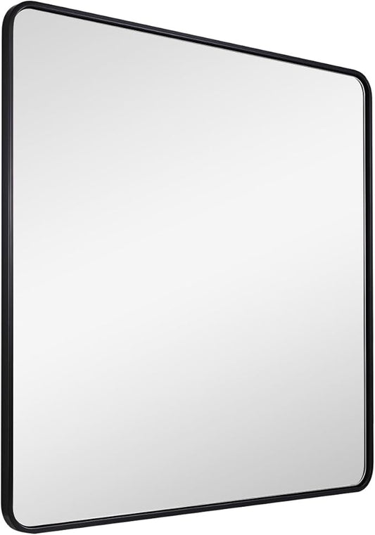 ANDY STAR 36X36 Inch Square Black Bathroom Mirror, Matte Black Vanity Mirrors for Wall, Rounded Square Mirror for Bathroom, Seamless Tube Metal Frame, 1’’ Deep Wall Mounted Vertical/Horizontal