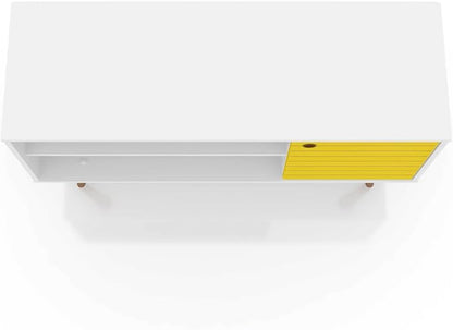 Manhattan Comfort Liberty Mid Century Modern TV Stand for Televisions up to 46 Inches, Bedroom and Living Room Entertainment Center with Storage, Shelves, and Cabinet, 43" Wide, White/Yellow