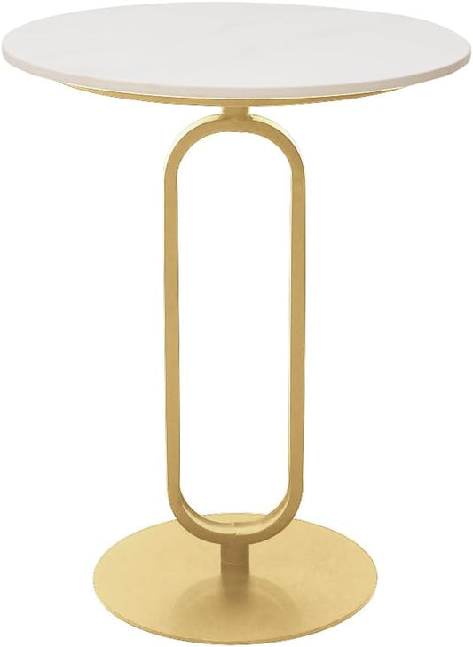 Side Table with Marble Top Metal Pub Bar Round Table Modern Sofa Side End Table Coffee Tray Side Desk for Couch Living Room Bedroom Gold