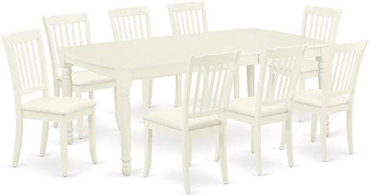 East West Furniture DODA9-LWH-C 9 Piece Dining Room Set Includes a Rectangle Kitchen Table with Butterfly Leaf and 8 Linen Fabric Upholstered Dining Chairs, 42x78 Inch, Linen White