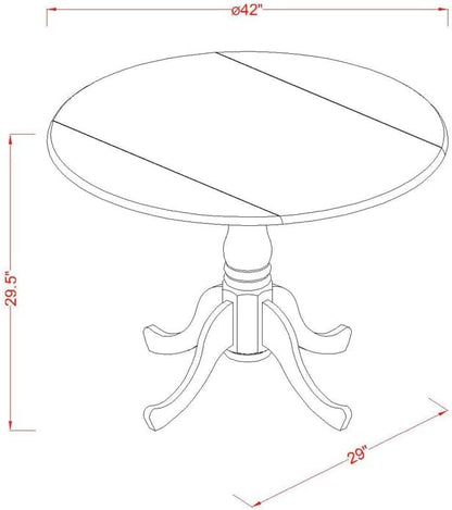 East West Furniture DLIP5-MAH-W 5 Piece Dining Room Furniture Set Includes a Round Kitchen Table with Dropleaf and 4 Dining Chairs, 42x42 Inch, Mahogany