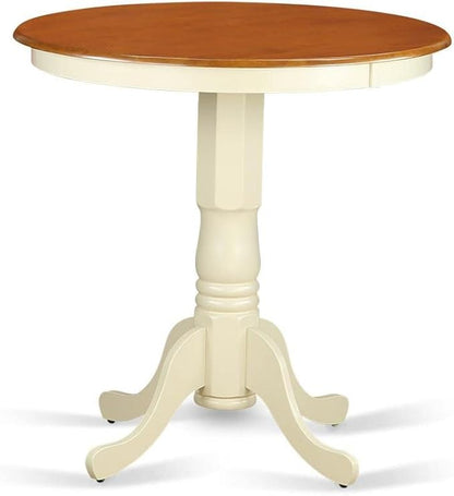 East West Furniture EDVN3-WHI-W 3 Piece Counter Height Dining Table Set Contains a Round Wooden Table with Pedestal and 2 Kitchen Dining Chairs, 30x30 Inch, Buttermilk & Cherry