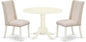 East West Furniture DLFL3-WHI-01 3 Piece Kitchen Table Set Contains a Round Dining Room Table with Dropleaf and 2 Cream Linen Fabric Upholstered Chairs, 42x42 Inch, Linen White