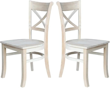 IC International Concepts Set of 2 35.8" H Charlotte X-Back Dining Solid Parawood, Stylish and Comfortable Chairs, 18.5''W Seat, Paint or Stain in Any Color to Match Your Decor, Unfinished