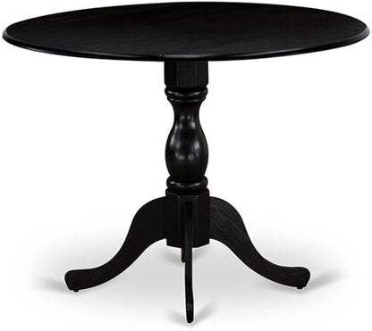 East West Furniture DLMZ3-AB6-50 3 Piece Dining Table Set Contains a Round Dining Room Table with Dropleaf and 2 Dark Gotham Grey Linen Fabric Upholstered Chairs, 42x42 Inch, Wirebrushed Black