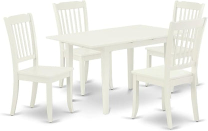 East West Furniture NODA5-LWH-W 5 Piece Modern Dining Table Set Includes a Rectangle Wooden Table with Butterfly Leaf and 4 Dining Chairs, 32x54 Inch, Linen White