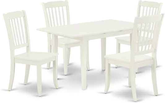 East West Furniture NODA5-LWH-W 5 Piece Modern Dining Table Set Includes a Rectangle Wooden Table with Butterfly Leaf and 4 Dining Chairs, 32x54 Inch, Linen White