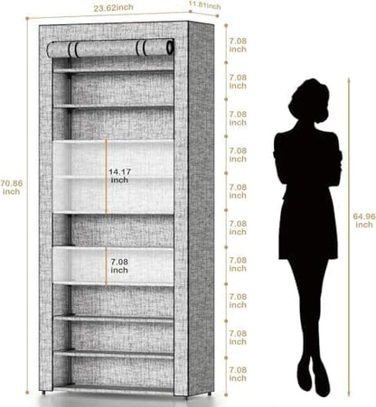 Covered Shoe Rack Tall Metal Shoes Rack Organizer for Entryway Garage Closet Tall Shoe Shelf Shoe Storage Cabinet Free Standing Large Garage Shoes Racks Organizer