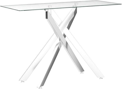 Modern Style Console Table Narrow Sofa Table with Tempered Glass Top and Metal Tubular Legs, 45" Lx18 Wx30 H, Silver