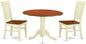 East West Furniture DLWE3-BMK-W 3 Piece Dining Set Contains a Round Dining Room Table with Dropleaf and 2 Wood Seat Chairs, 42x42 Inch, Buttermilk & Cherry
