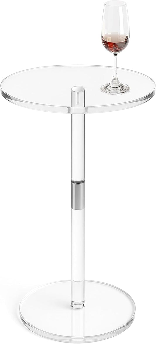 Acrylic Side Table, Round Drink Table for Small Spaces – Modern Clear End Table for Bedroom, Living Room, Office, Outdoor, Bathroom | Minimalist Design, Easy Assembly 11.8" W x 21" H