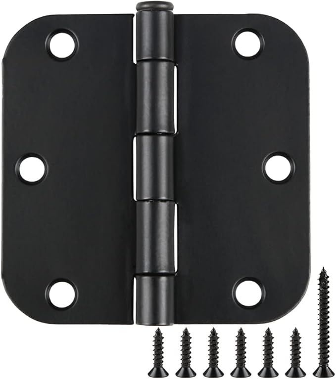 1 Pack Rounded Matte Black Door Hinges 3.5 Inch 5/8" Radius for Interior 3 1/2" Flat Iron Bifold Residential Standard Bedroom Indoor for Doors 3 ½"Hardware Control House Decor Essentials Accessories