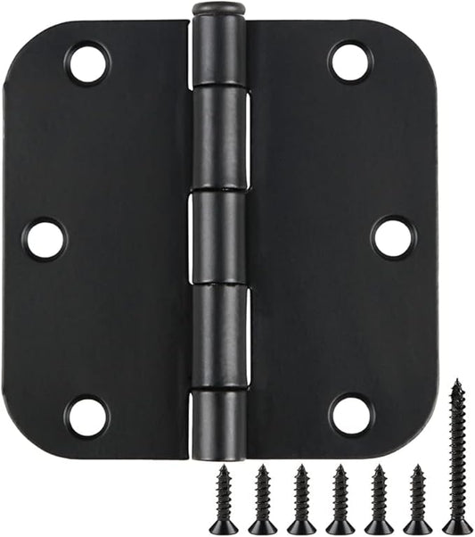 1 Pack Rounded Matte Black Door Hinges 3.5 Inch 5/8" Radius for Interior 3 1/2" Flat Iron Bifold Residential Standard Bedroom Indoor for Doors 3 ½"Hardware Control House Decor Essentials Accessories