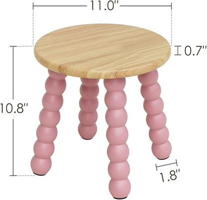 Masupu Solid Wooden Step Stool for Adults Kids, 11 inch Small Foot Stool, Non-Slip One Step Stool, Sturdy Foot Stool for Bathroom, Bedroom, Kichen, Plant Stand(Natural and Pink)