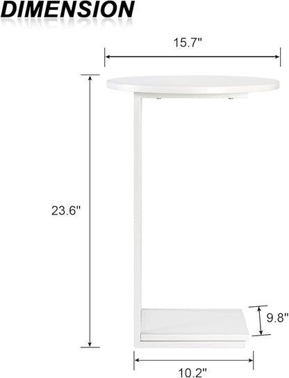 HDANI C Shaped End Table Set of 2,Couch Side Table That Slide Under,C Table End Table for Livingroom,Bedroom, Office (White)