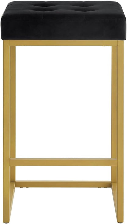 24KF Contemporary Counter Height Bar Stool Set of 2 for Kitchen Island, 26" H Velvet Padded Gold Barstool Bar Chair,5066-Black