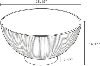 Manhattan Comfort Anderson Modern 28.15" Round Coffee Table 2.0 - Ceramic Marble Tabletop, Elegant Pleated Leatherette Details & Gold Base, Fully Assembled Accent Furniture, Set of 1, Orange