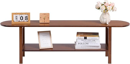 HollyHOME Bamboo TV Stand with Storage for TVs up to 65", Modern Entertainment Center with Rattan Side, Accent TV Table with 2 Shelf, Media Console TV Stand for Living Room, Bedroom, Walnut