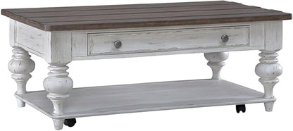 Liberty Furniture River Place Living Room 3 Piece Set - Cocktail Table, 2 End Tables - Riverstone White & Tobacco