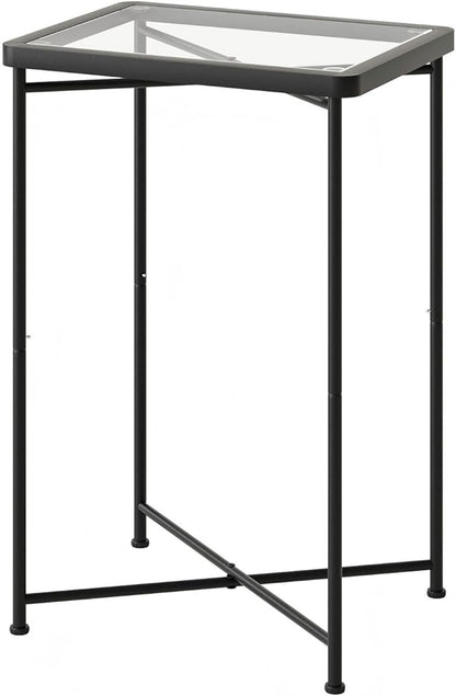 Garden 4 you Small Side Table, Glass End Table, Outdoor Side Table with Metal Frame, Mini Bedside Table for Living Room, Bedroom, Patio, Small Space, Black