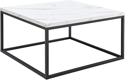 CENSI 30"x30" Marble Accent Coffee Table Ottoman for Living Room, Modern Industrial Style, 1.2" Extra Thick Tabletop (White Marble)