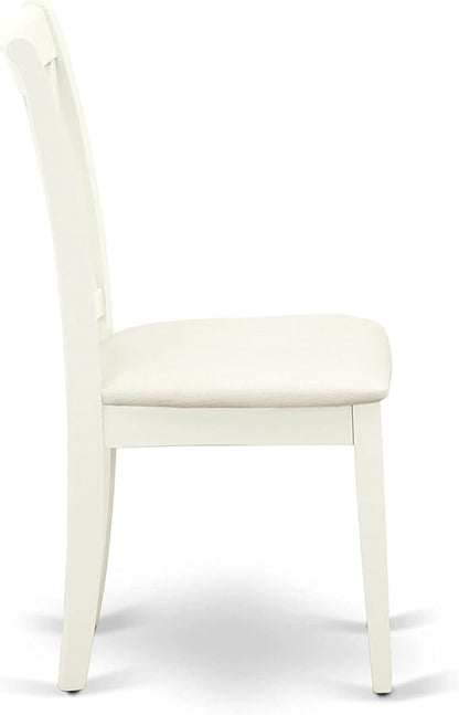 East West Furniture HBCL5-LWH-C 5 Piece Dining Table Set for 4 Includes a Round Kitchen Table with Pedestal and 4 Linen Fabric Dining Room Chairs, 42x42 Inch, Linen White