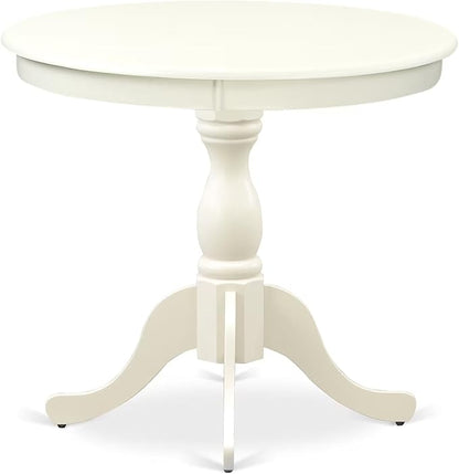 East West Furniture AMIP3-LWH-W 3 Piece Dining Room Table Set Contains a Round Kitchen Table with Pedestal and 2 Dining Chairs, 36x36 Inch, Linen White
