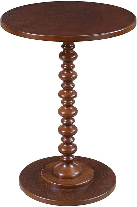Convenience Concepts Palm Beach Spindle 17.75" Traditional Round End Living Room, Turned Solid Wood Side, Classic Display Pedestal Table, Mahogany