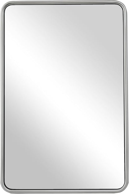 ANDY STAR 24x36 Brushed Nickel Bathroom Mirror, Stainless Steel Metal Frame with Rounded Corner Rectangle Bathroom Mirror for Over Sink, Modern Silver Mirror for Bathroom, Power Room, Living Room