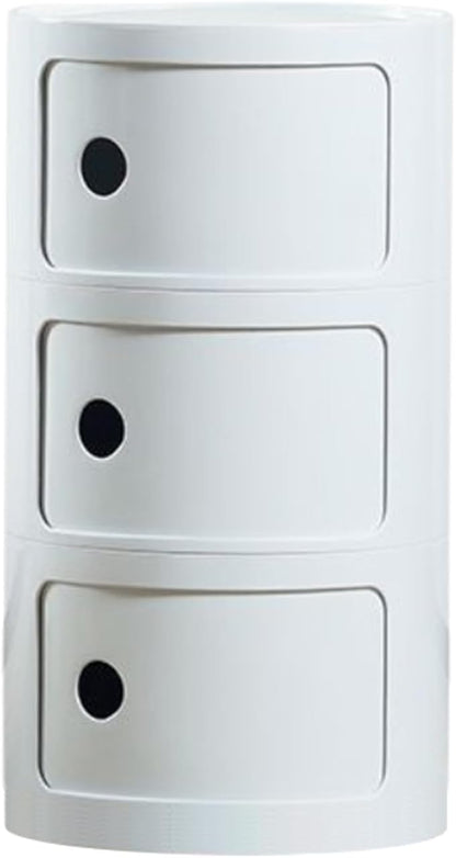 Round Nightstand with 3 Drawers, Modern Style Side Table, Multifunctional End Table Storage Cabinet for Living Room, Bedroom, Bathroom (Pure White)