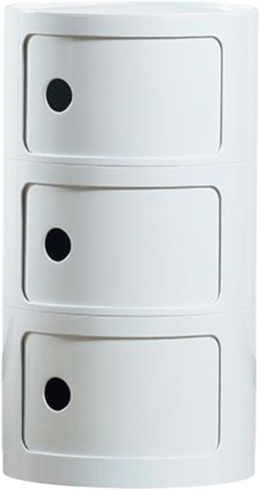 Round Nightstand with 3 Drawers, Modern Style Side Table, Multifunctional End Table Storage Cabinet for Living Room, Bedroom, Bathroom (Pure White)