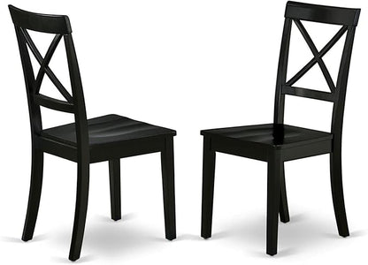 East West Furniture DLBO3-BLK-W 3 Piece Dining Table Set for Small Spaces Contains a Round Dining Room Table with Dropleaf and 2 Wood Seat Chairs, 42x42 Inch, Black
