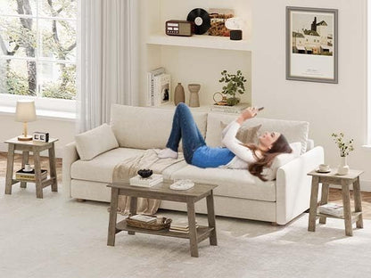 End Table, Set of 2, Side Table with 2-Tier Storage Shelf, Sofa Table for Small Space, Square Nightstand for Entryway, Farmhouse, Living Room, Easy Assembly, Grey