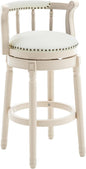 Cow top Leather Wooden Bar Stools, 360 Degree Swivel Bar Height Chair with Backs for Home Kitchen Counter, Morden Chair Barstools (Ivory Wood 1pc-Cream Seat, Counter Height-Seat Height 26”)
