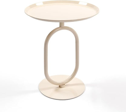 Lantern-Shaped Metal End Table, Small Round Side Accent Pedestal Modern Coffee Drink Cocktail Table for Living Room Corners Small Spaces(21.3'' Height,Cream White)