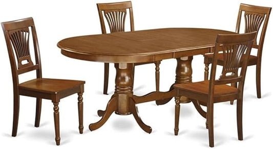 East West Furniture PLAI5-SBR-W 5 Piece Dining Room Furniture Set Includes an Oval Wooden Table with Butterfly Leaf and 4 Kitchen Dining Chairs, 42x78 Inch, Saddle Brown