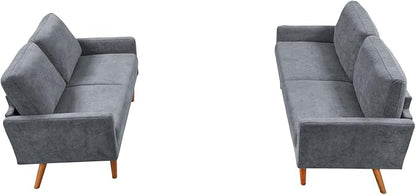 Kent 2 Piece Velvet Sofa and Loveseat Set, European Style with Modern & Vintage Flair, Upholstered 5 Seater Couch, Chic Living Room Furniture Seating for Home, Apartment or Office, Grey