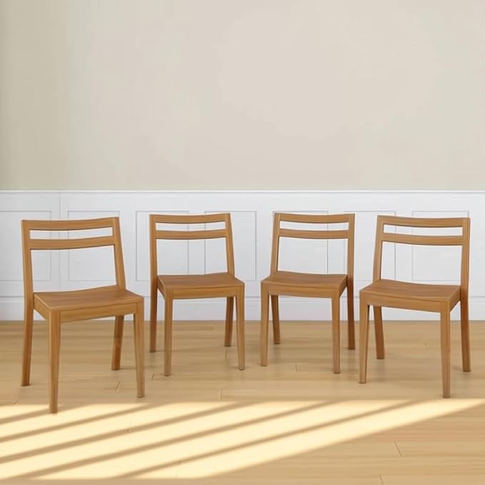 Grain & Grove Davie Dining Room Chairs Set of 4, Solid Wood Modern Kitchen Chair for Living Room, Kitchen, Pecan