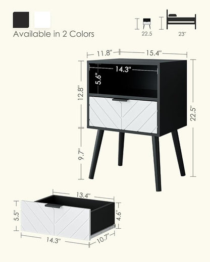 Nightstand,Bedside Table with Gold Frame, Black Night Stand, Modern Bedside Furniture,End Table with Drawer and Shelf for Bedroom,Living Room