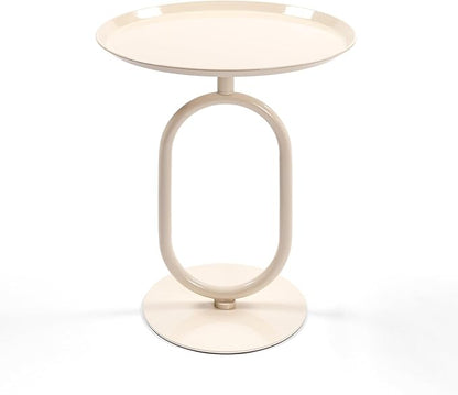 Lantern-Shaped Metal End Table, Small Round Side Accent Pedestal Modern Coffee Drink Cocktail Table for Living Room Corners Small Spaces(21.3'' Height,Cream White)
