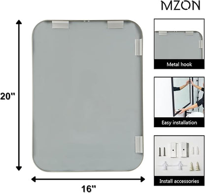 MZON 16x20Inch Brushed Nickel Bathroom Mirror, Rectangle Wall Mounted Mirror for Bathroom or Dresser, Anti-Rust Frame&Tempered Glass, Hangs Horizontally/Vertically - Space-Saving Modern Decor