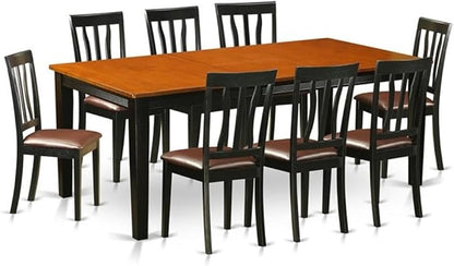 East West Furniture QUAN9-BCH-LC 9 Piece Dining Table Set Includes a Rectangle Dining Room Table with Butterfly Leaf and 8 Faux Leather Upholstered Chairs, 40x78 Inch, Black & Cherry