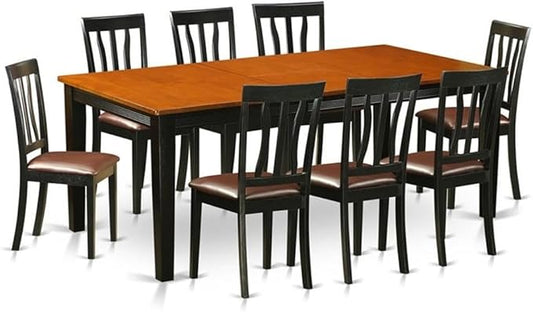 East West Furniture QUAN9-BCH-LC 9 Piece Dining Table Set Includes a Rectangle Dining Room Table with Butterfly Leaf and 8 Faux Leather Upholstered Chairs, 40x78 Inch, Black & Cherry