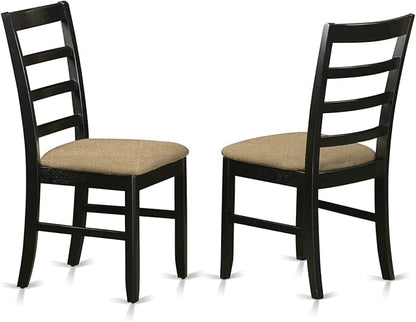 East West Furniture DLPF3-BCH-C 3 Piece Dining Set Contains a Round Dining Room Table with Dropleaf and 2 Linen Fabric Upholstered Kitchen Chairs, 42x42 Inch, Black & Cherry