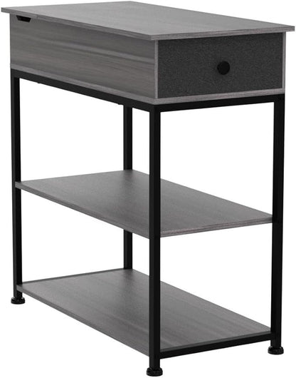 WLIVE Small Side Tables Living Room with Charging Station, Narrow End Table for Bedroom, Home Office, Small Spaces, Grey Couch Side Table with Storage, USB Ports and Outlets