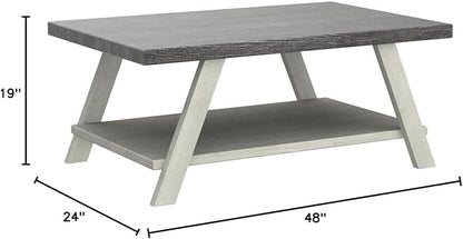 Roundhill Furniture Athens Contemporary Wood Shelf Coffee Table, Weathered Charcoal and Beige
