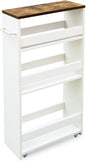 TEAMIX 4 Tier White Slim Storage Cart with Handle, Slide Out Storage Rolling Utility Cart Mobile Shelving Unit Organizer Trolley for Small Spaces Kitchen Laundry Narrow Places