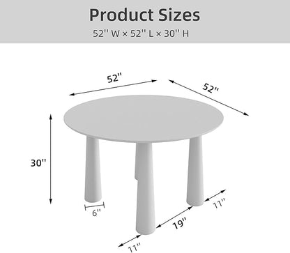 Casaphoria 52" Round Dining Table, Kitchen Table for 6 with Arc-Shaped Edge Top and Cylindrical Legs, Easy Assembly for Living Room, Dining Room, Walnut